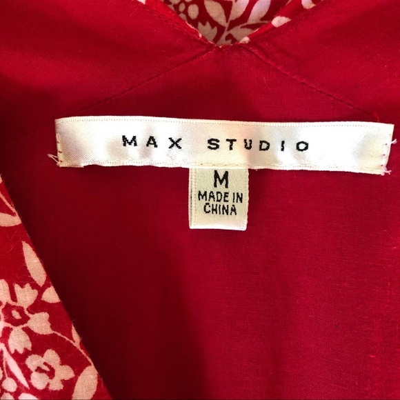 Max Studio Red White Boho Paisley Smock Waist Sun Dress:M - Picture 7 of 10